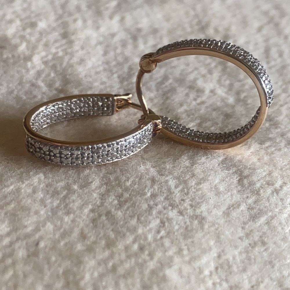 Ross Simmons Stamped Diamond Chip Hoop Earrings